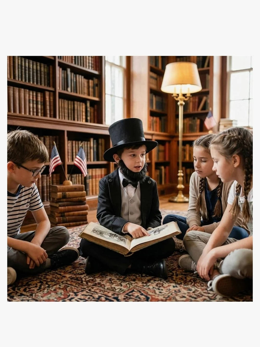 Kids Abraham Lincoln With Gray Vest and Top Hat Size Large 8-10 Year Old